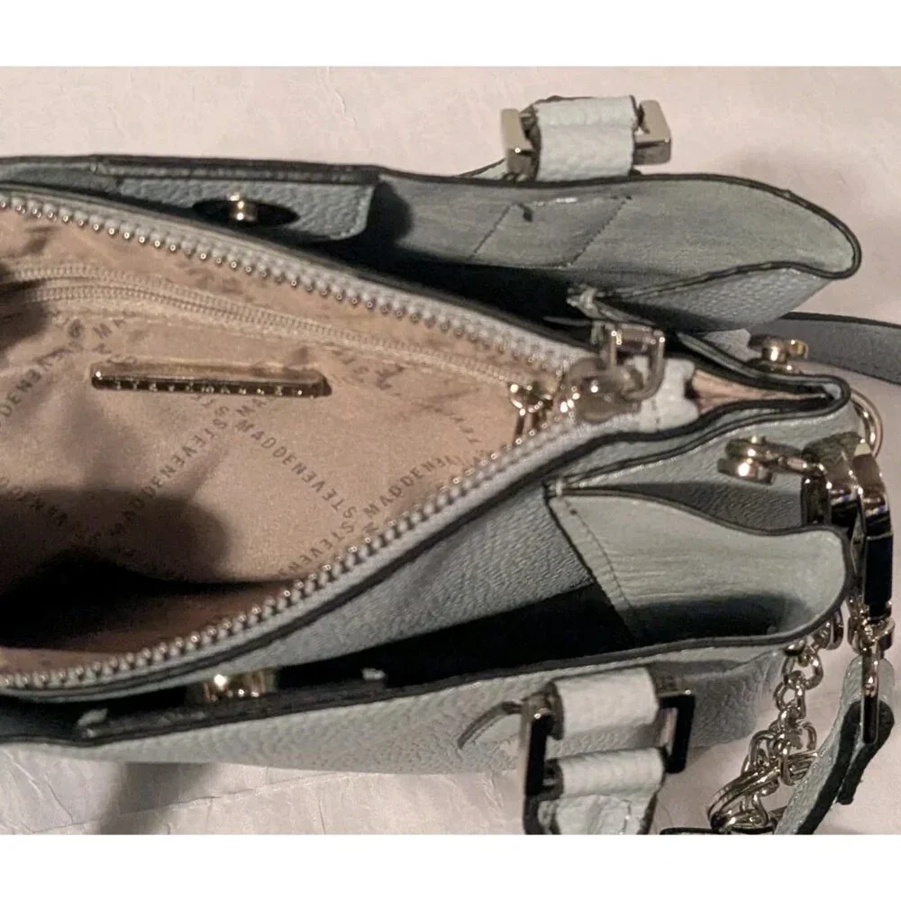 Steve Madden Crossbody Purse Attached Wallet Faux Leather Satchel Gray Pebbled